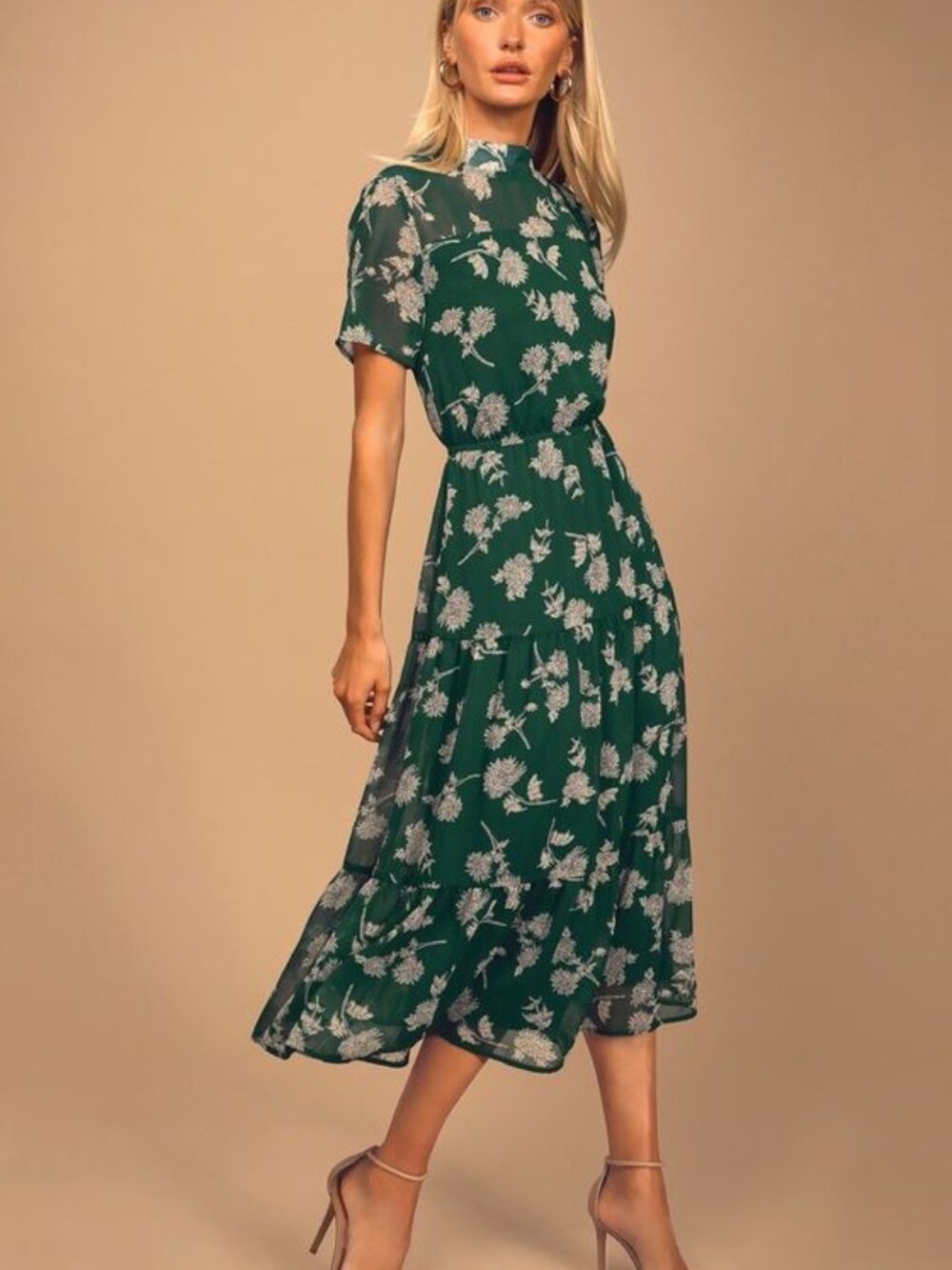 Floral Dressed Up Dark Green Floral Print Midi Dress